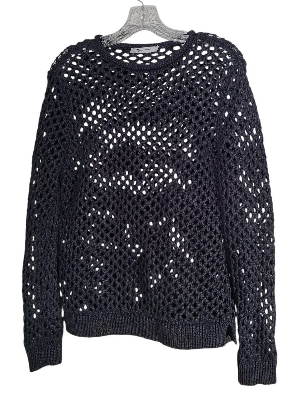 T by Alexander Wang Macrame Open Knit Crewneck Sweater Fishnet Pullover M Grunge